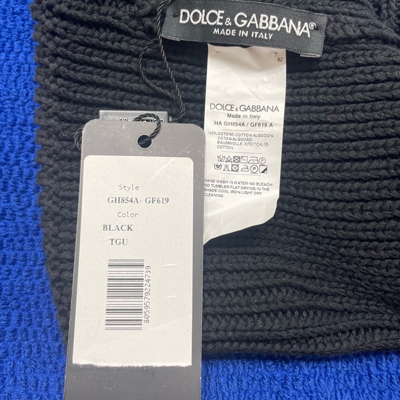 Dolce & Gabbana DG Logo Cotton Cuff Beanie In Black - Picture 3 of 4